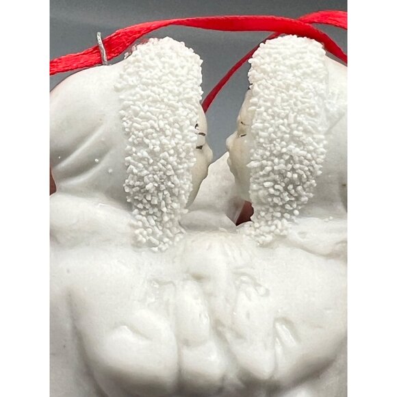 Eskimos Rubbing Noses Kissing Porcelain Tree Ornament white Red Ribbon 3.5" Tall - Picture 5 of 9